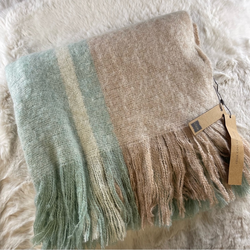 NWT Look Collection Acrylic Teal & Pink Plaid Scarf